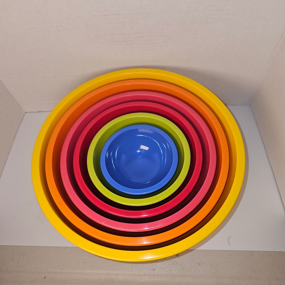Zak Designs Rainbow Melamine Nesting Mixing Bowls Set of 6 Multicolor Retro MCM